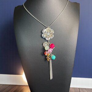 Boho Flower Charm Statement Necklace Colorful Beaded Pendant‎ Festival Jewelry